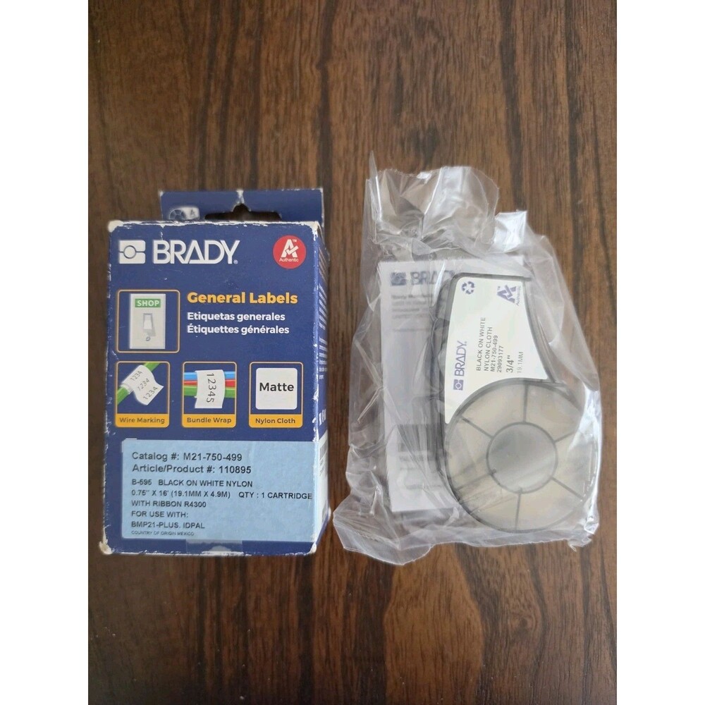 Brady M21-750-499 Black on White Nylon Cloth Label Cartridge 3/4" x 16' New